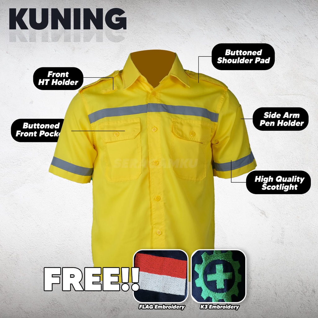 Wearpack Safety KUNING Atasan Kemeja Pendek Baju Kerja Murah Seragamku