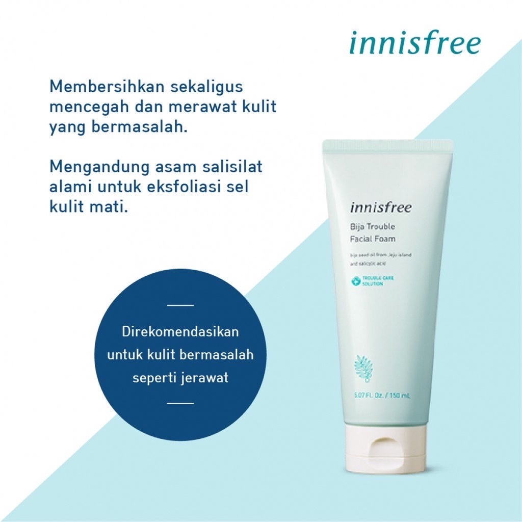 (BPOM) Innisfree Bija Trouble Facial Foam - Pencuci Wajah Untuk Kulit Bermasalah dan Sensitif - Ukuran Besar 150 ml / Kecil Sampel 15 ml - Facial Wash Sabun Cuci Muka Sabun Pembersih Pencuci Wajah Foam Cleanser Pemcuci Innisfre Inisfree Inisfre