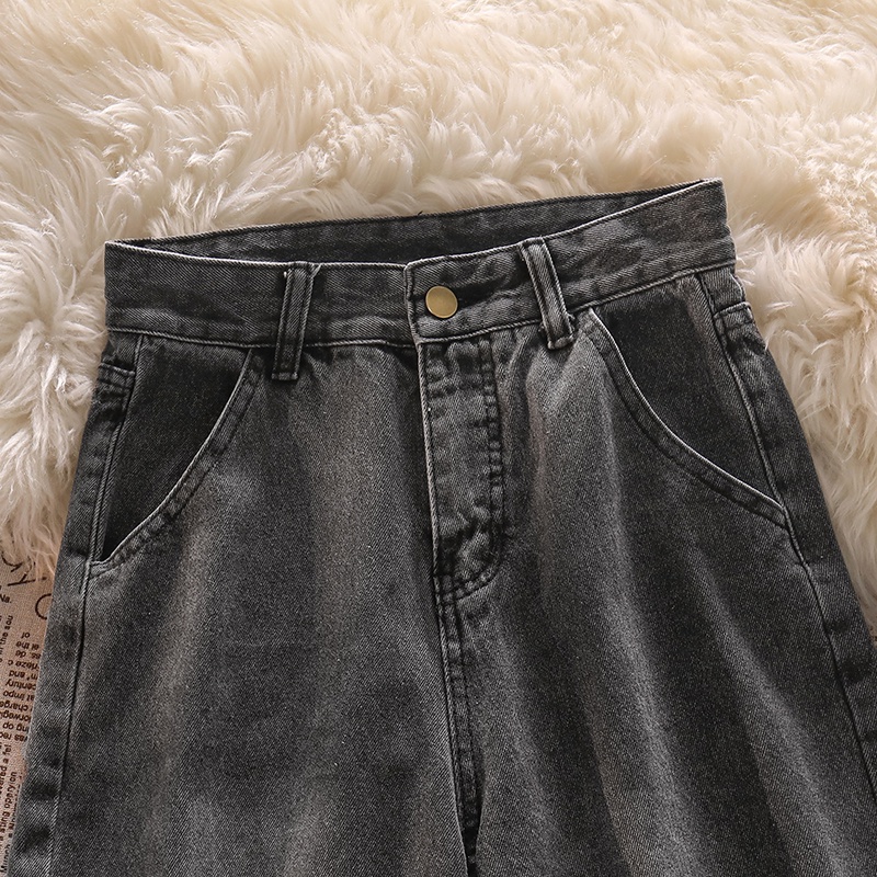 Korean Style Retro Robek Highwaist Celana Jeans Wanita Loose --Jeans Robek Cewek（realpict）