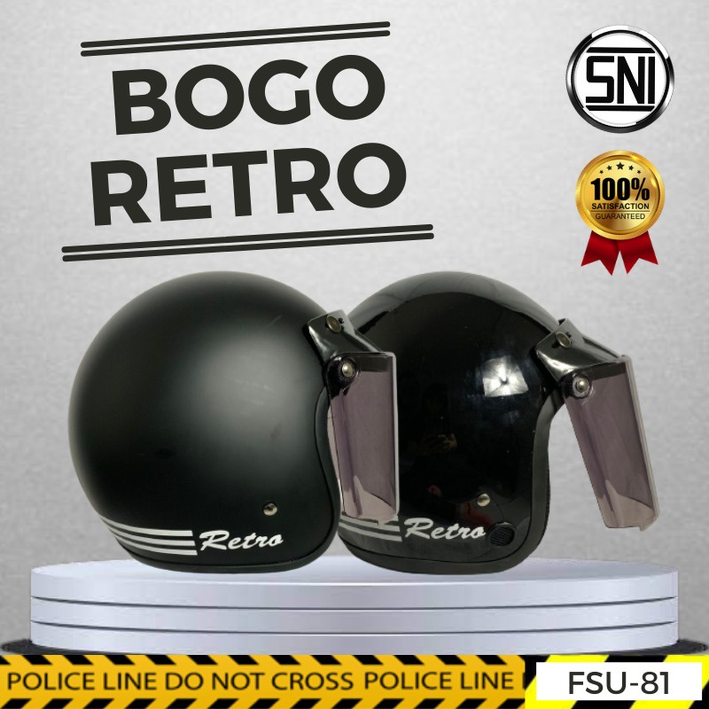 Helm Bogo Retro Dewasa Unisex Kaca Datar Doff &amp; Glossy ber SNI