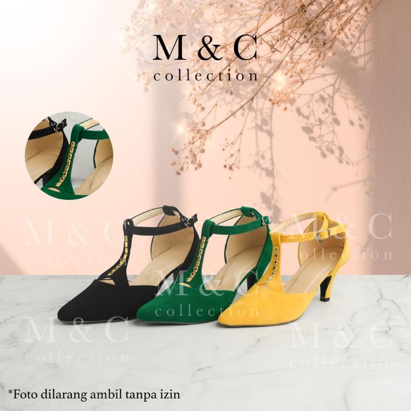 Senoritha Heels T Y Mote Multi strap Hijau Kuning Hitam BRYAN