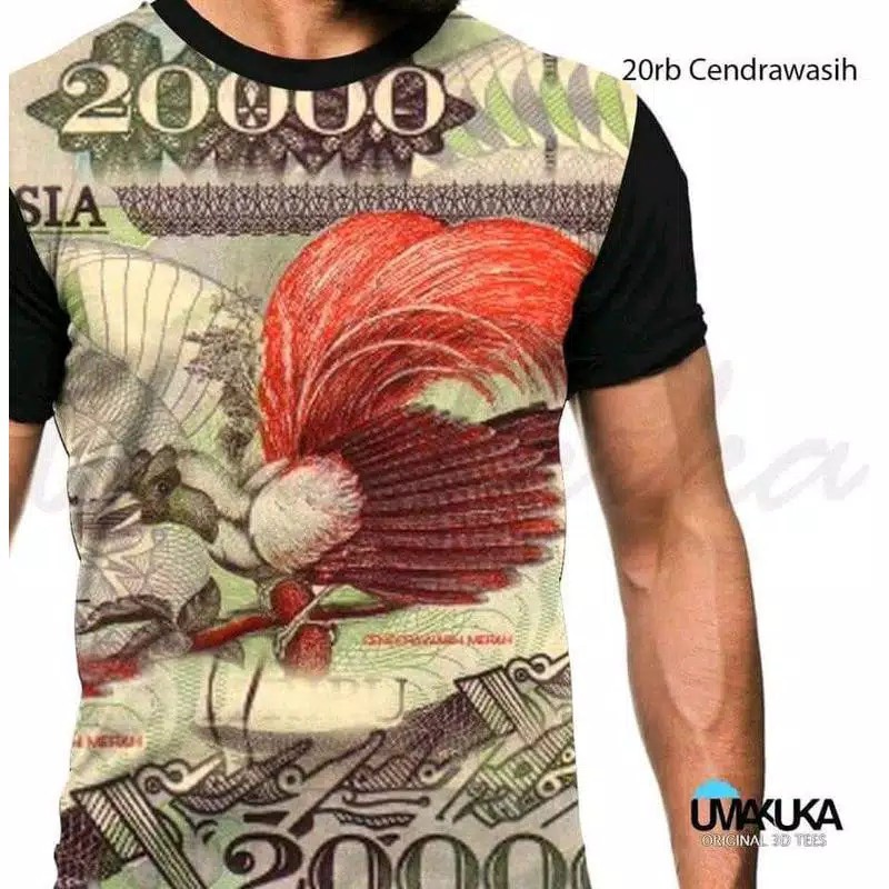 baju tshirt kaos 3d keren dan unik gambar uang 20 ribu lama premium fullprinting original keren & mu