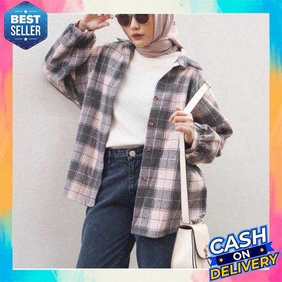 Kemeja Oversize Korea Cewek Besar Big Size Kekinian Hem Jumbo Kotak Casual Korean Style Kimberly Fla