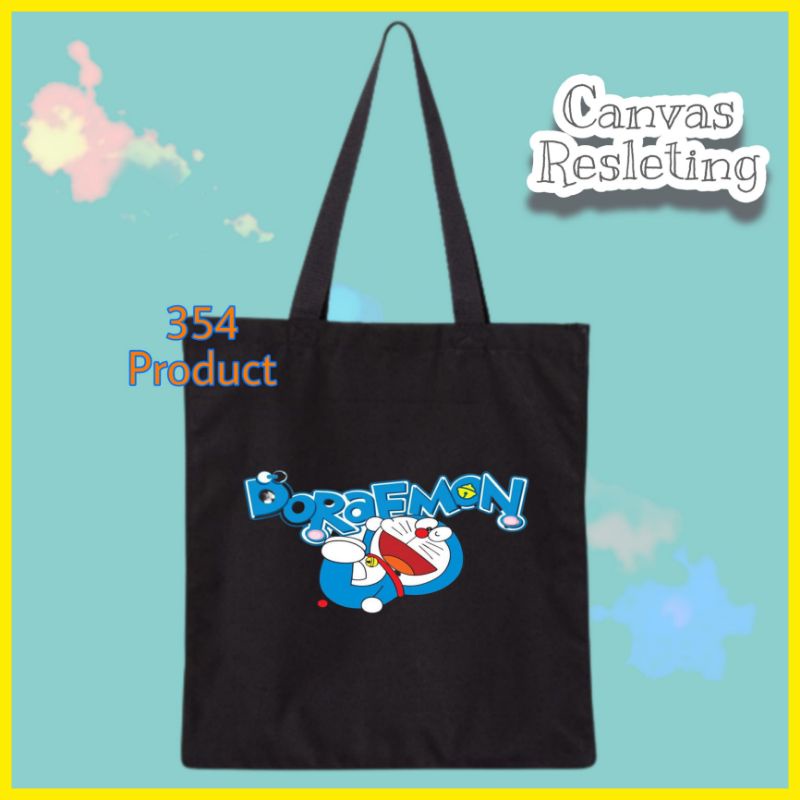 Tote bag DORAEMON tiduran | tas anime lucu kucing canvas resleting