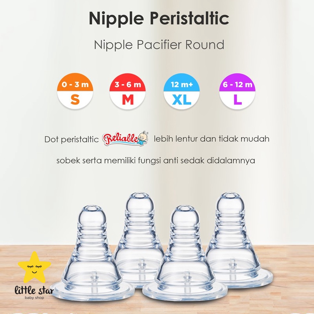 Reliable Peristaltic Ortho Regular Nipple Paciffier Round | Dot Bayi Bulat Ulir Gepeng S M L XL