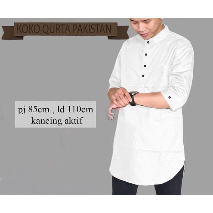 Baju koko Qurta pakistan Putih Stellashoppie - Biru Muda