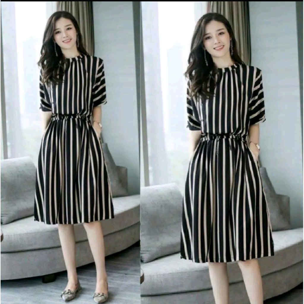 [GLFK] Dress Minori / Dress Korea Salur / Dress Murah Wanita / Dress Motif Salur / Dress / Dress Korea Wanita