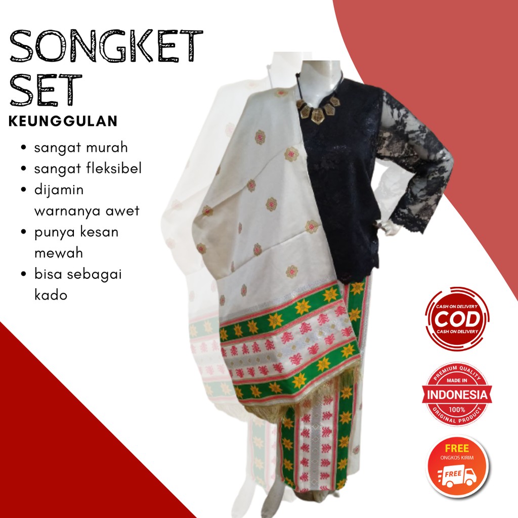 Songket Pash - Kain Songket Khas Palembang Set Batak Tumtum Warna Putih