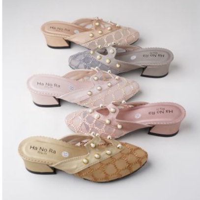 Sandal slip on anak perempuan hak 3 cm brukat mutiara anak perempuan 3 tahun sampai 10 tahun