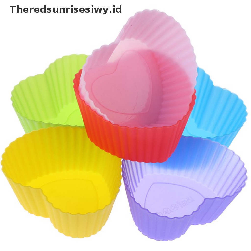 # Alat Rumah Tangga # 6pcs Cetakan Cupcake Muffin Bentuk Hati Bahan Silikon Tahan Lama Reusable