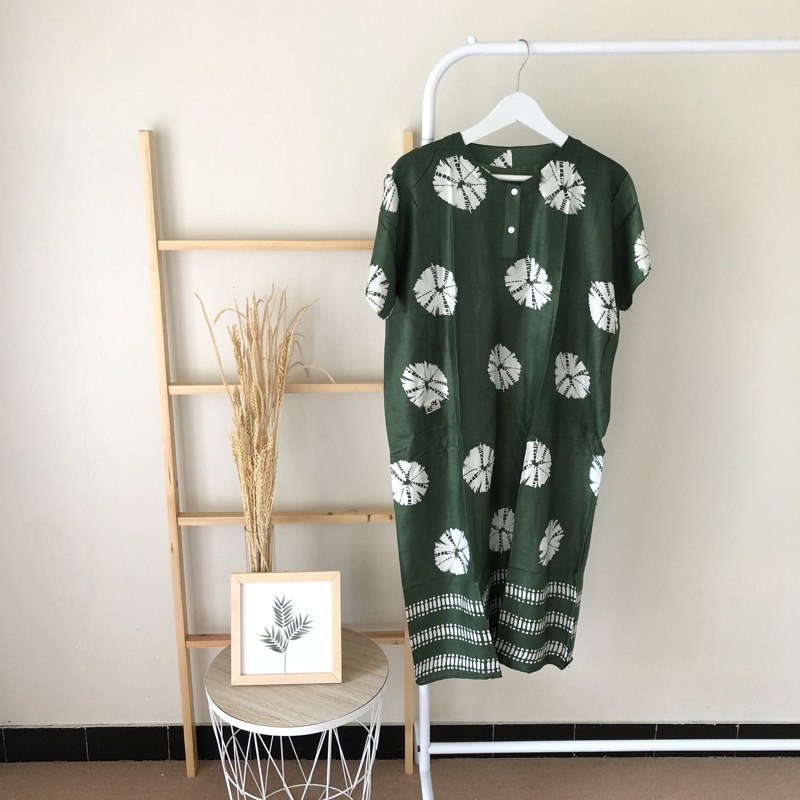 hirafa - Daster Shibori Tie Dye / Daster Pendek Baju Tidur Santai Motif Jumputan-Hijau Garis