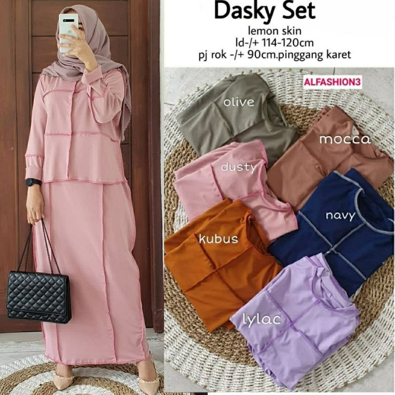 Dasky Set, SETELAN ROK WANITA MUSLIM CANTIK BAHAN LEMON SKIN LD 114-122 TERJUMBO TERMURAH OOTD