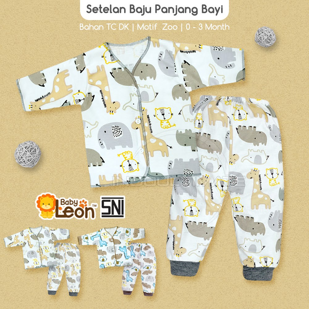 ZOO SERIES BABY LEON DS-114 Setelan Baju Lengan Panjang + Celana Panjang Bayi (0-3 Bln)  Baju Bayi Baru Lahir Baju Tidur Bayi Baju Harian Bayi Atasan Kaos Bayi Pakaian Bayi Celana Panjang bayi Celana Bayi Baru Lahir Perlengkapan Bayi Baru lahir Newborn