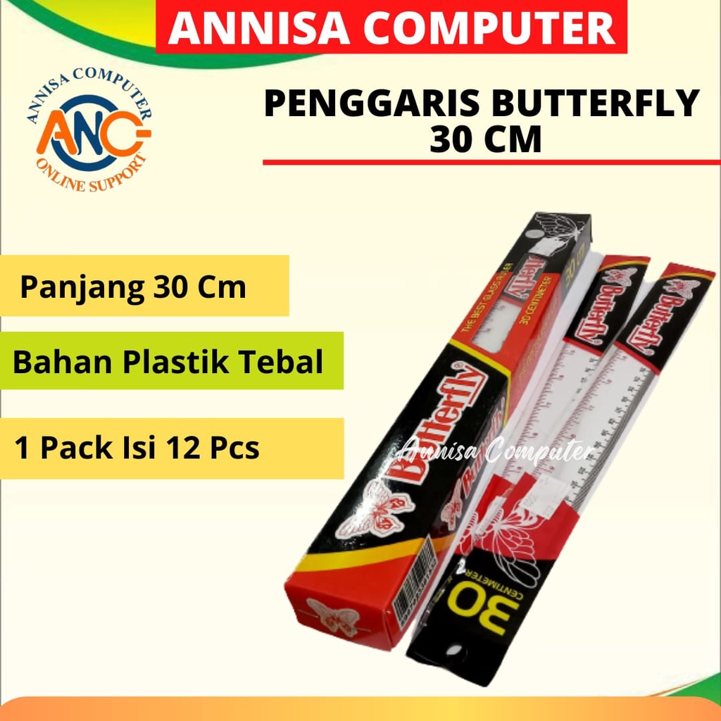 Penggaris 30 Cm / Penggaris Plastik Butterfly / Alat Pengukur / Jidar