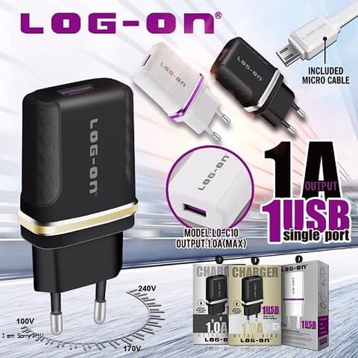 LOG ON CHARGER LO-C10 1.0A Real Kabel Usb Micro  Type c Lighting