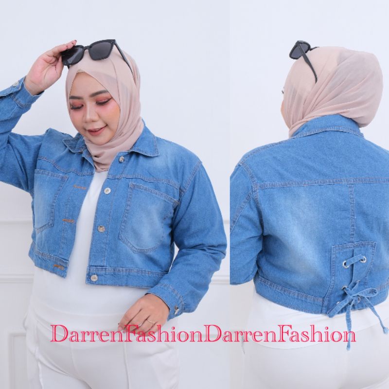Jaket Crop Jumbo Big Size. Jaket Crop Wanita Jumbo Murah . Jaket Oversize Over Size-Ice Blue Tali