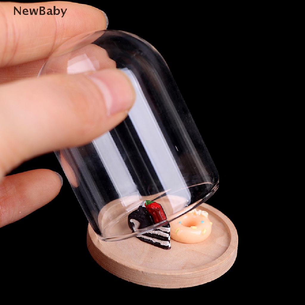 Newbaby Miniatur Toples Kaca Display Bunga Dengan Base Untuk Dekorasi Rumah Boneka 1: 12