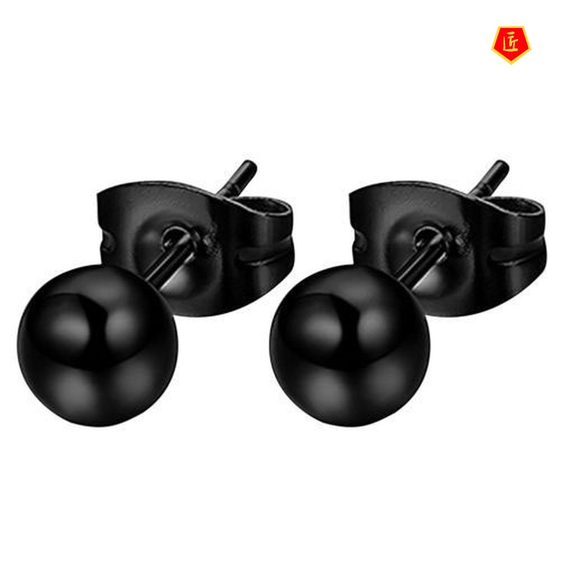 [Ready Stock]925 Silver Black Gold Glossy Small Balls Stud Earrings for Women