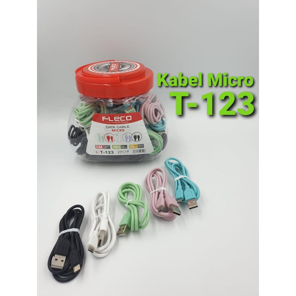 PROMO KABEL DATA FLECO T123 MICRO SOFT COLOUR ORI FAST CHARGING