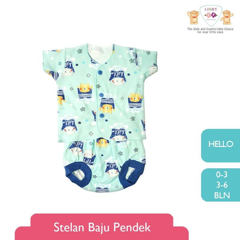 LIBBY  Stelan Baju Pendek - Celana Pop Newborn Motif Happy Forest (3stel)