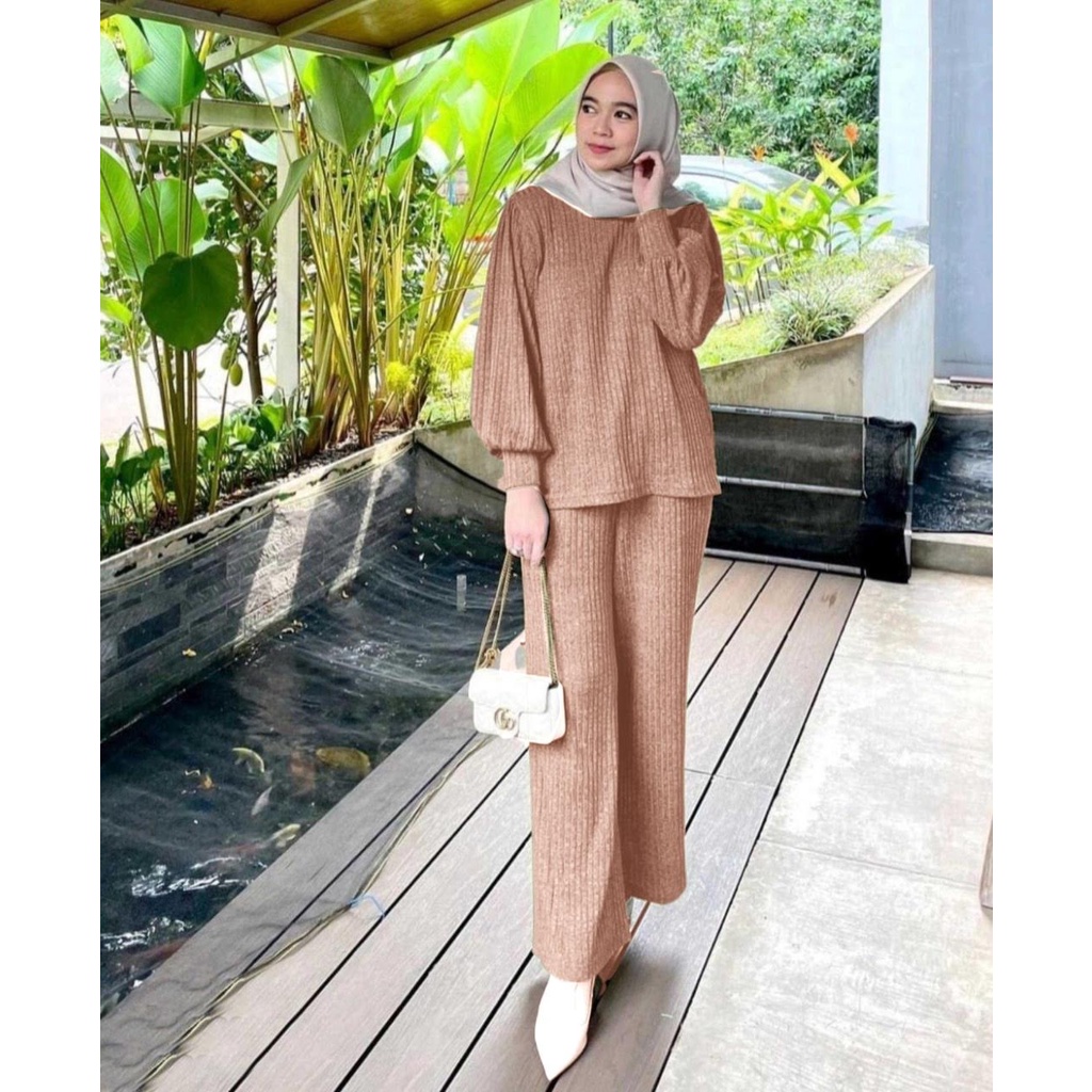 ELDE 12 - SET HARAGA ( L - XL - XXL - 3XL ) STELAN BAHAN KNIT IMPORT TEBAL + CELANA