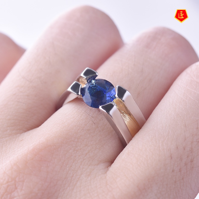 [Ready Stock]Inlaid Sapphire Ring 18K Gold Two-Tone