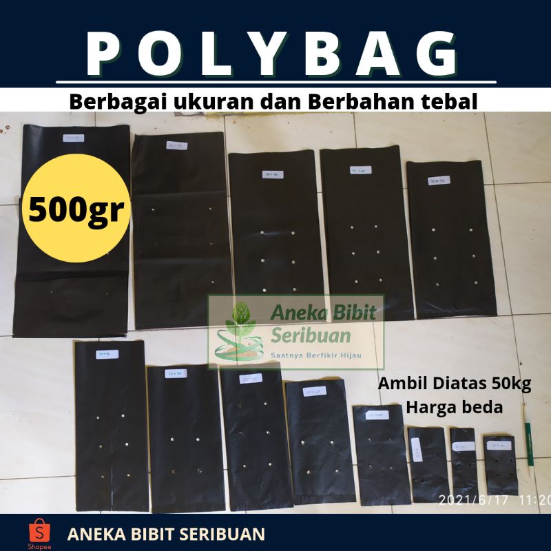 (500 gram) Polybag Tanaman Tebal Lengkap Plastik Polibag 10x10 10x15 12x12 15x15 20x20 20x25 25x25 25x30 30x30 30x35 35x35 35x40 40x40 40x45 45x45 50x50