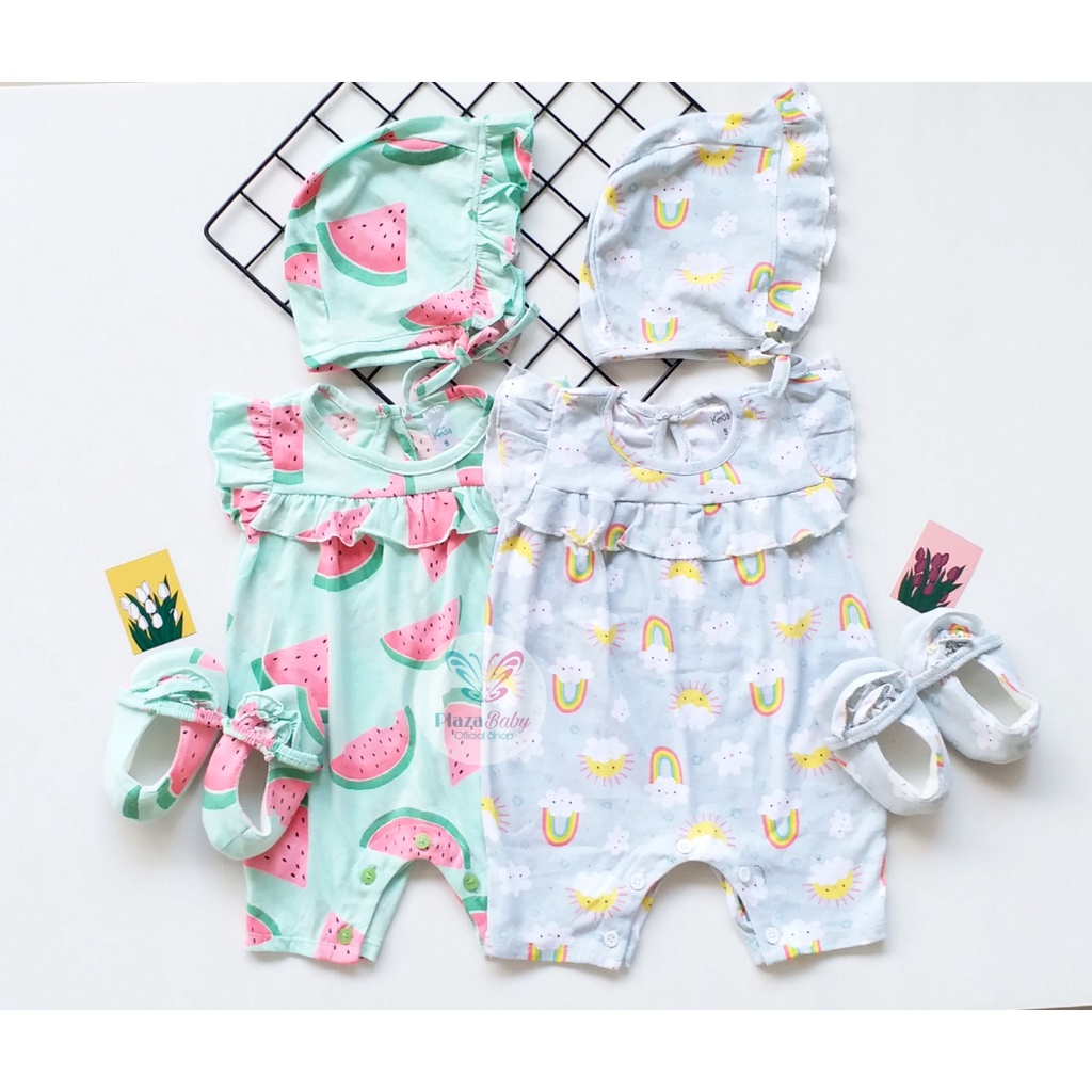 Plazababyku MX ROMPER PIPER setelan bayi motif bunga yang lucu free bonnet+sepatu