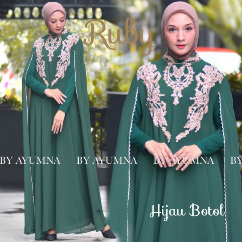 FASHION MUSLIM | GAMIS KAFTAN RUBY BORDIR PAYET MEWAH MODERN UNTUK PESTA