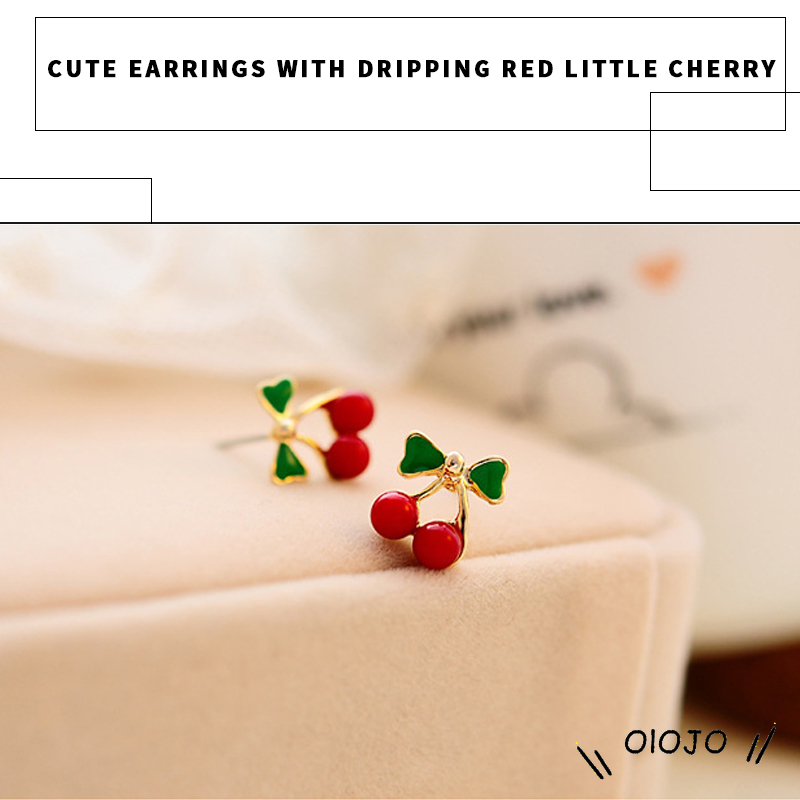 Hadiah Gadis Manis Drop Minyak Cherry Merah Anting-Anting Lucu Anting-Anting Merasa Manis Anting-Anting Fashion Korea Perhiasan Wanita-ol