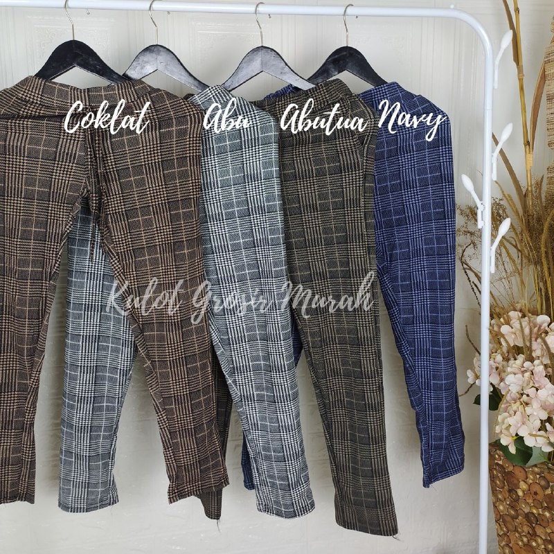 Celana Tartan Kotak / Doty Baggy Pants Motif / Celana Panjang Wanita Motif