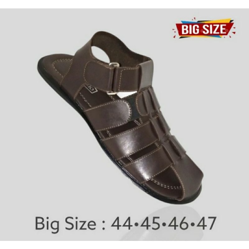 Sandal Flat Big Size Pria 44-47 / Sendal Sepatu Kulit Asli Bapak2 Coklat, 45