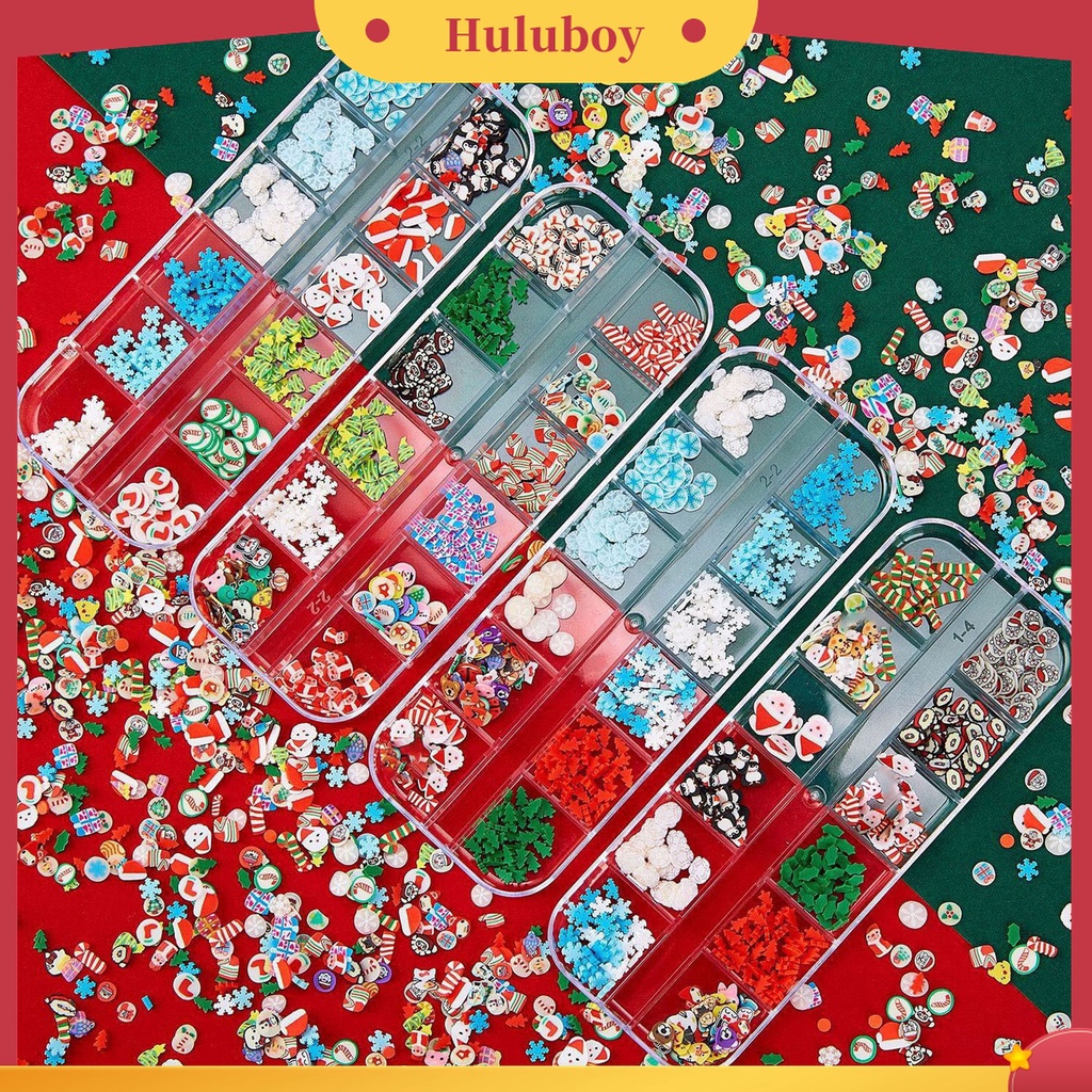 Huluboy Huluboy♡ 1 Kotak Dekorasi Nail Art 3D Bahan Polimer Desain Natal Untuk Wanita