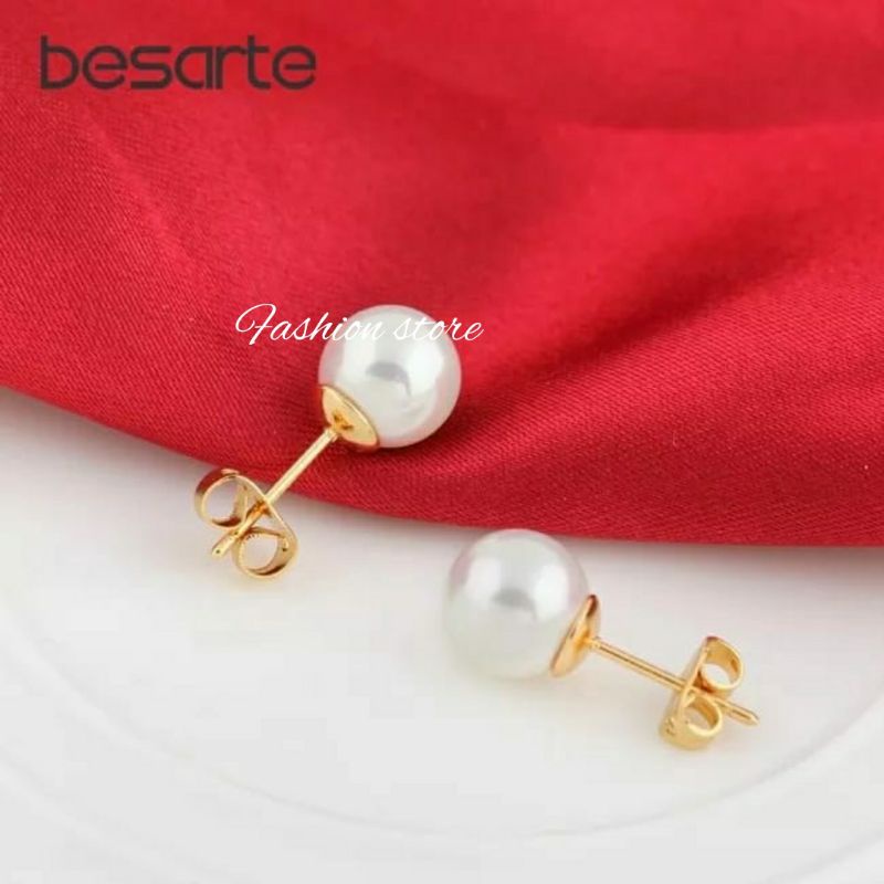 Titanium Anting tusuk pentol Mutiara Putih Antikarat Gold White Fashion Anting Wanita impor