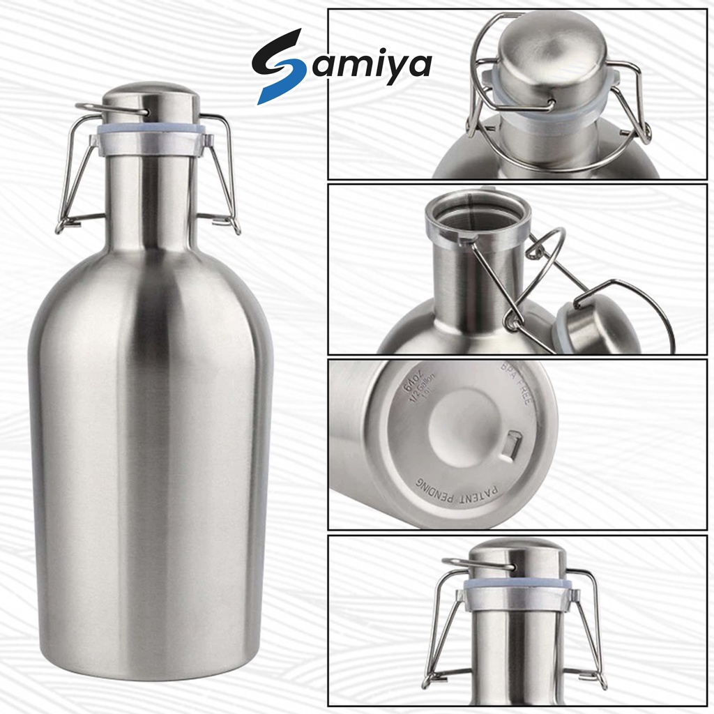 beer growler stainless steel double wall / botol tempat minum barrel penyimpan fermentasi / nitro coffee cold brew bottle airtight seal homebrew