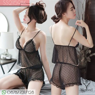 Sexy Piyama Tidur Celana Pendek Tank Top Panty Hot Pant Seksi Transparan Hitam SS2159BK