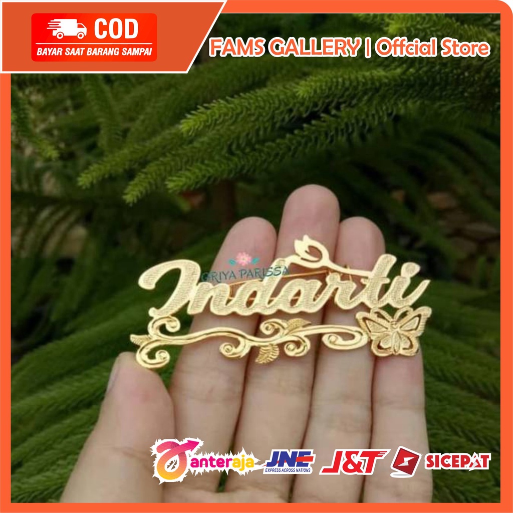 Bros Nama Hijab Ukir Peniti Jilbab Custom Bahan Titanium Anti Karat