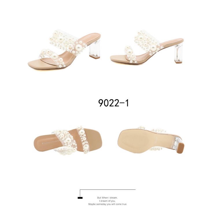 ZR Heeled Double Strap  Sandals With Pearls #9022-1