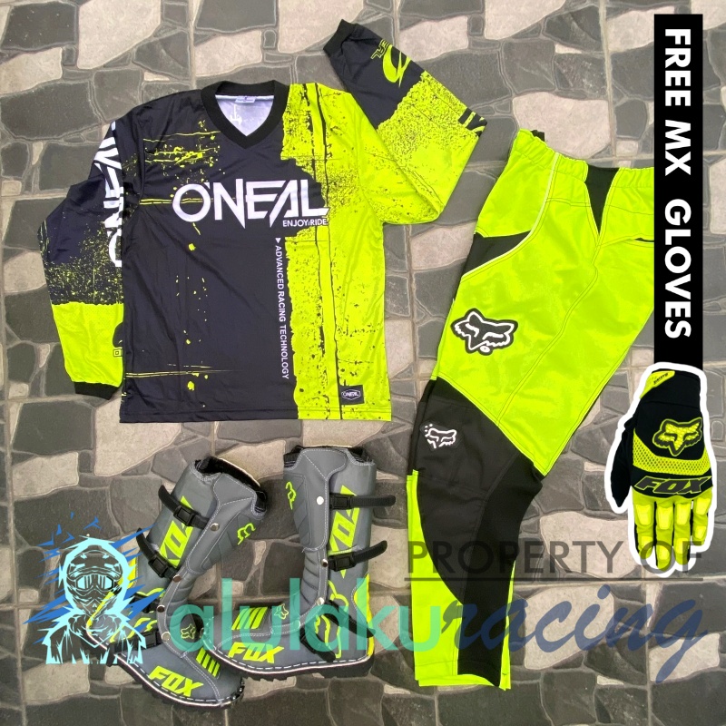 Jersey, Celana, Sarung Tangan &amp; Sepatu Fullprint with Protectors Fullset MX Trail Motocross - Paket Bundling ONCTFG070409-F44