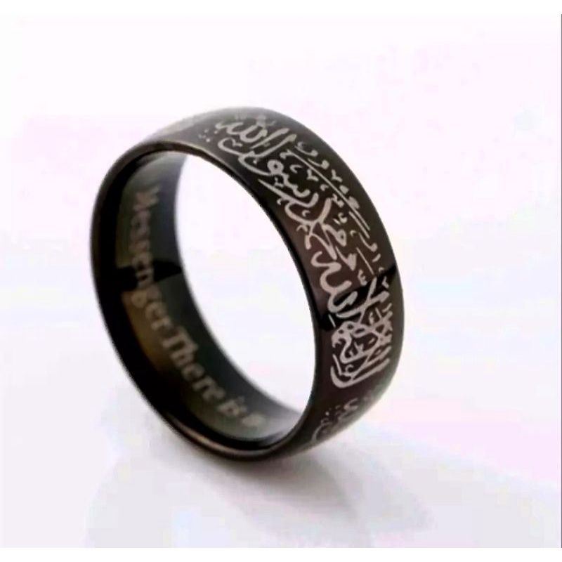 4S GROSIR SOLO || CINCIN TITANIUM | CINCIN LAFAZ TAUHID | Cincin Fashion Pria Wanita Cowok Cewek Hitam Simple Unik Keren Elegan Ukiran Syahadat Muslim Terbaru