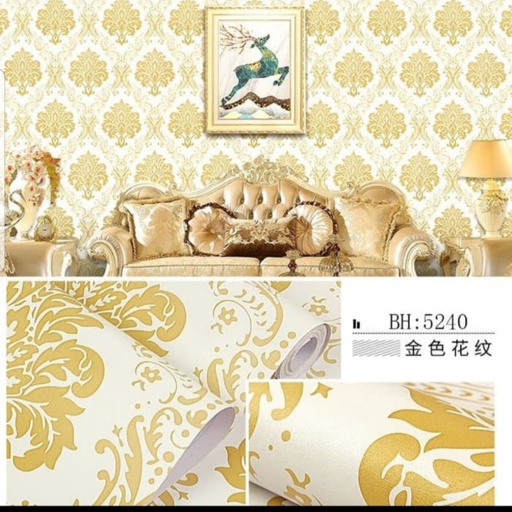 WALLSTICKER MOTIF BATIK GOLD DASAR PUTIH