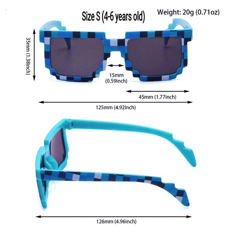 Kacamata Anak Model Pixel Mine craft Frost Diamond Mosaics UV400-6