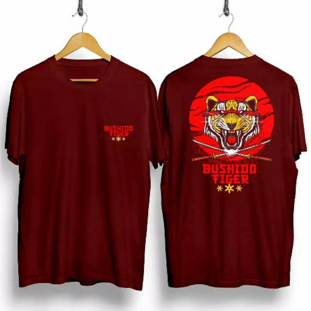 Fourfashion Kaos Pria Kaos Distro TIGER BUSHIDO SWORD Maroon CN717