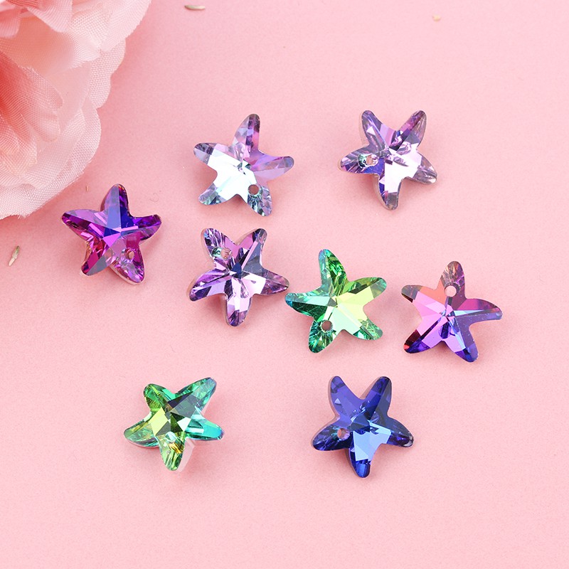 14mm Multicolor Starfish Pendant Glass Beads Kristal Mantra Untuk Wanita Membuat Perhiasan Kalung Temuan Anting-Anting DIY 12 pcs / lot