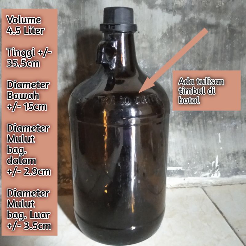 Botol Kaca Amber Coklat 4.5liter - Vas Kaca Coklat