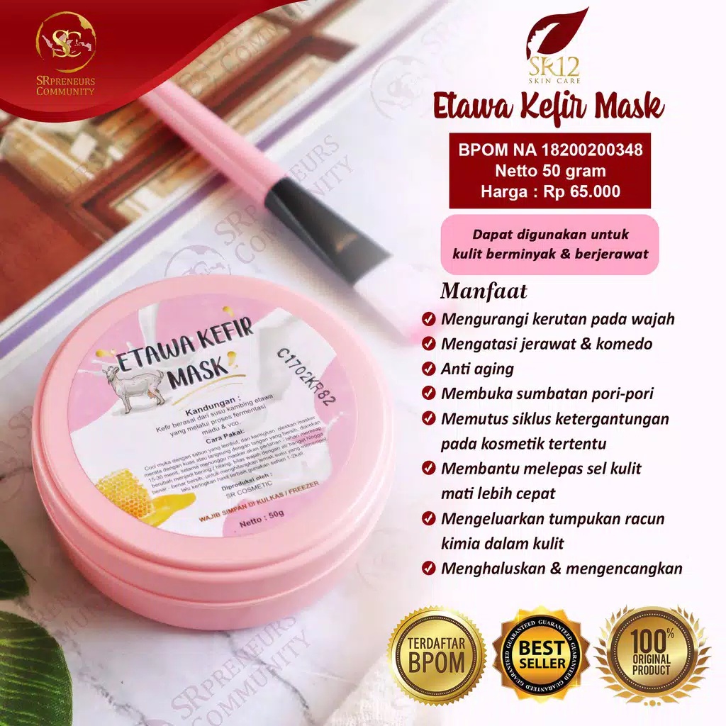 ETAWA KEFIR MASK SR12 BPOM/KEFIR ETAWA MASK SR12/KULIT BERMINYAK&amp;BERJERAWAT/KEFIR MASK SUSU KAMBING