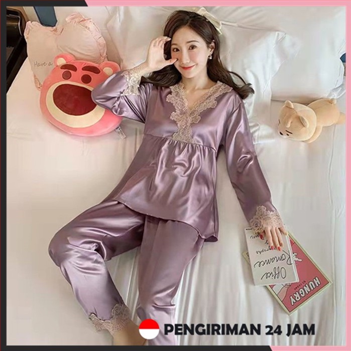daster kekinian/baju tidur wanita satin premium/baju tidur wanita dewasa/daster lengan panjang/daste
