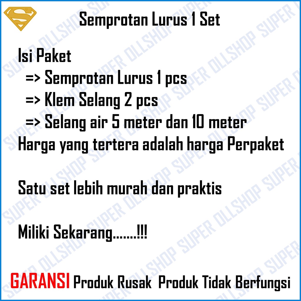 Semprotan Lurus Kuningan Set Klem Hose Konektor Selang Air Siram Taman Cuci Mobil Motor Paket Murah