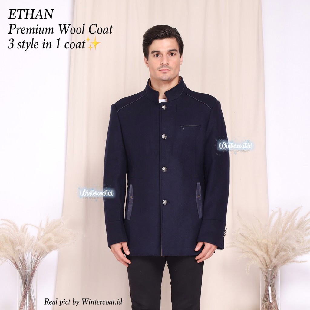 READY INDONESIA ETHAN wool coat men mantel musim dingin pria big size jumbo tebal biru navy