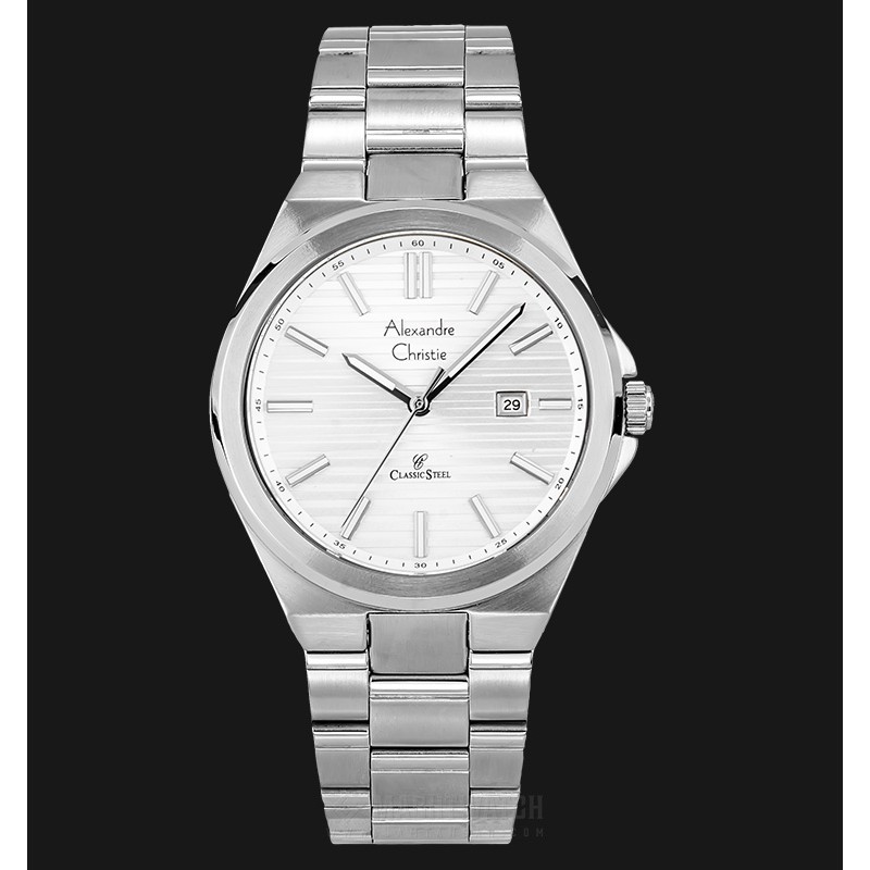 Alexandre Christie Classic Steel AC 8563 MD BSSSL Men Silver Pattern Dial Stainless Steel Strap